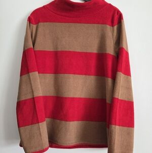 Xl Talbots Fleece Sweater Red/tan Stripped